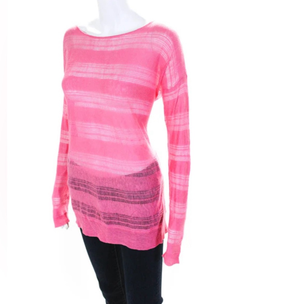 Theory fuschia pink linen Taoma sweater top